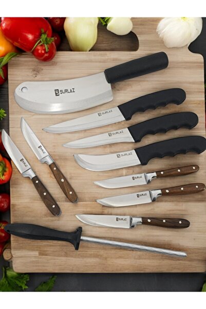 SürLaz Profesyonel Et Ekmek Sebze Mutfak Bıçak Seti 10 Parça Et Ekmek Sebze