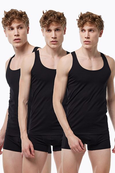Malabadi Men's Black Modal Undershirt 3m013 - Thin Straps and Non-Trace
