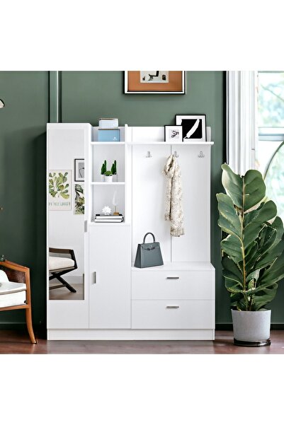 Robin Home Jessie Vestiyer Ayakkabılık Portmanto Aynalı Raf Beyaz