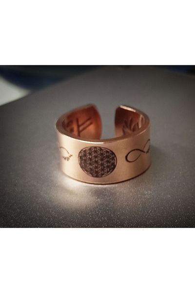 DA Cooper Design Copper Ring Life - Yin Yang - Shri Yantra - Infinity & Number Sequence Design Copper Ring