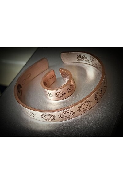 DA Cooper Design Copper 7 Chakra Symbol & Number Sequence Copper Bracelet & Ring Set 45 Gr