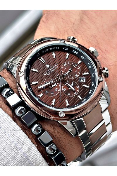 Navimarine Men's Silver Colored Steel Cord Wrist Watch and Bracelet Gift