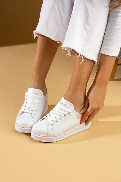 Pembe Potin Pantofi sport de damă White Powder, cu șireturi, zilnic, cu talpă confortabilă