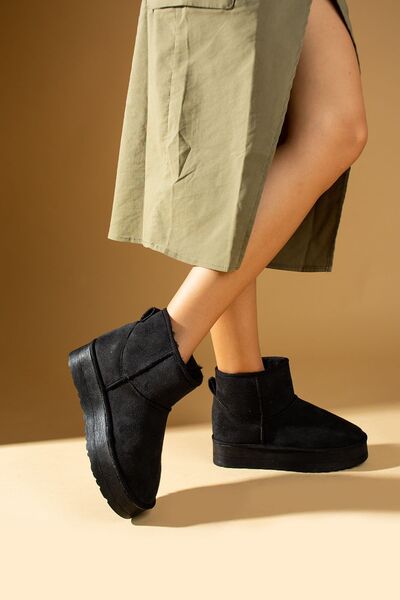 Pembe Potin Жіночі чорні напівботи з нубуку, з пухнастою підкладкою, з рівною товстою зручною підошвою