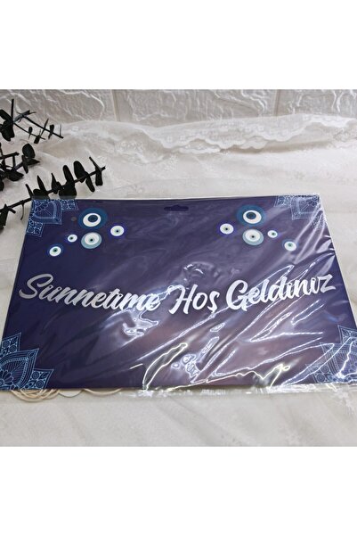 Hayaller Dükkanı Sünnetime Hoşgeldiniz Banner Yazı Sünnet Süleri Gümüş Kaligr...