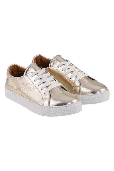 NOOSY Gold Metallic Genuine Leather Women's Sneakers