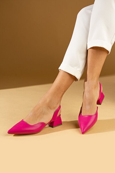 Pembe Potin Women's Fusya Classic Short Low Comfortable Sole and Mold Classic Office Daily Heeled Shoes