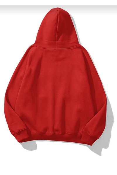 YÜKSEL IŞIK Unisex Kırmzı Basic Sweatshirt Hoodie %100 Pamuklu