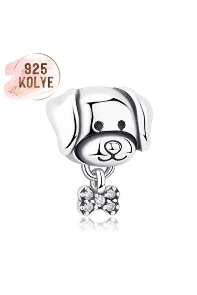 925KOLYE Köpek ve Fiyonk Charm 925 Ayar Gümüş