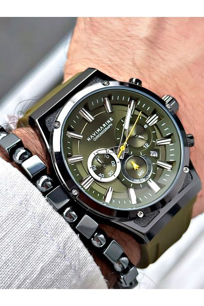 Navimarine Men's Wristwatch and Bracelet with Gift - Black Silicone Cord