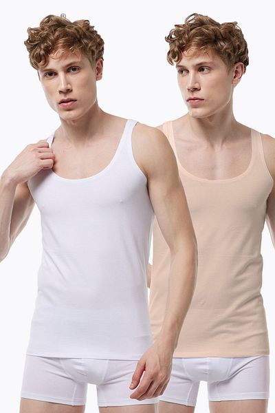 Malabadi Invisible Undershirt Men's 2 Pieces White Skin Color Thin Strap Non-Marking Modal Undershirt 013