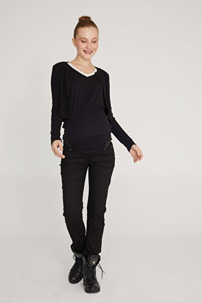 VAVIEN Skinny Fit Likralı Hamile Jean Siyah Pantolon 1040