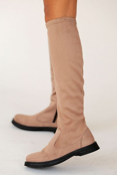 Pembe Potin Γυναικείες Μπεζ Μπότες Nubuck Comfortable Poly Sole Stretch Boots