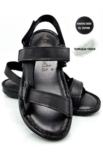sermoda Ανδρικά σανδάλια Velcro από γνήσιο δέρμα, μαύρα