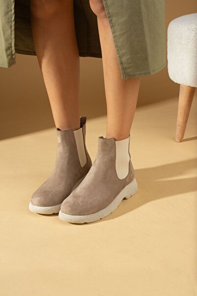 Pembe Potin Kadın Vizon Süet Rahat Termo Taban Sıcak Astar Lastikli Haşpapi Tarz Bot