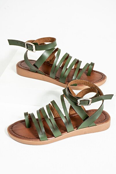 Pembe Potin Women's Khaki Comfortable Poly Sole Daily Summer Basement Style Sandals