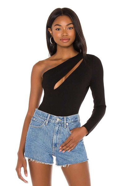 Zagrep Women's Black Front Low-Cut Single Sleeve Silk Jersey Bodysuit