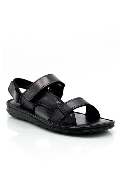 sermoda Ανδρικά σανδάλια Velcro από γνήσιο δέρμα, μαύρα