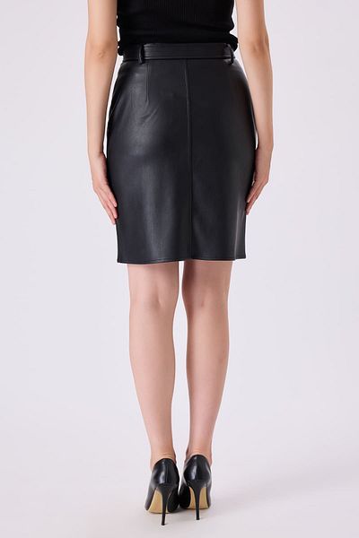 FEVER Black Leather Skirt with Belt Detail