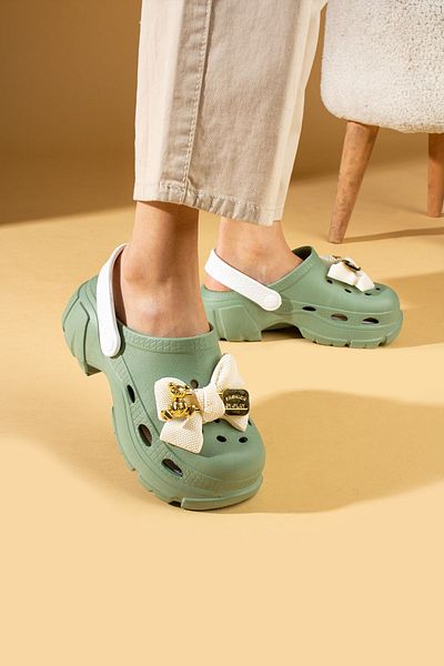 Pembe Potin Women's Green White Eva Sea Beach Doctor Nurse Hospital Confort Comfortable Sandals Slippers