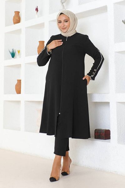 Neva Style Μαύρο Καπάκι Linda - Λεπτομέρεια με κουμπιά μανίκι