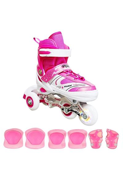Depomiks Avm Children's Skates Double Row Adjustable Practice Skating with Knee and Elbow Pads Set