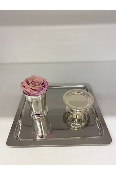 LAL DEKOR Gümüş Tepsi, Lokumluk, Gül Kovası Set 3’lü