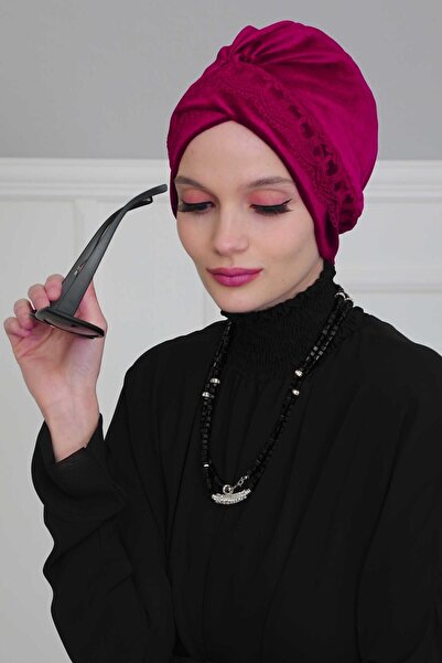 Aisha's Design Dantelli Kadife Bone,vişne Çürüğü,b-22k,Vişne Çürüğü