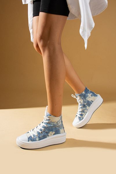 Pembe Potin Women's White Unisex High Sole High Top Model Linen Sneaker