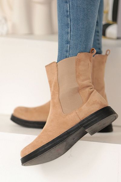 Pembe Potin Γυναικείες Μπεζ Μπότες Nubuck Comfortable Poly Sole Stretch Boots