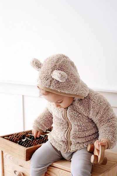 Mother Love Plush Teddy Zippered Ear Cardigan - Unlined