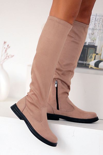 Pembe Potin Γυναικείες Μπεζ Μπότες Nubuck Comfortable Poly Sole Stretch Boots