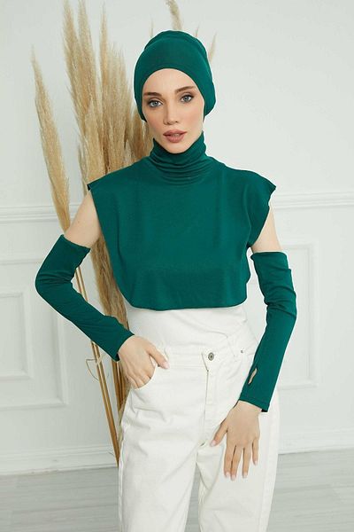 Aisha's Design Dark Green Sleeve, Neck Collar and Bonnet Set - KPT-3