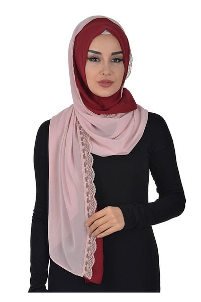 Ayşe Tasarım شال شيفون عملي، عنابي - بودرة، ps-23