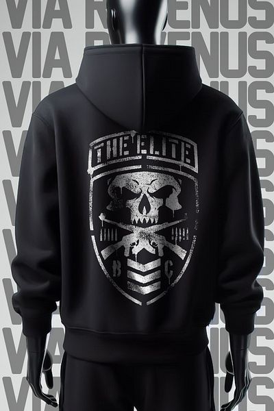 Vordevia The Elite 3 Thread Wide Fit - Μπροστινό και πίσω εμπριμέ φούτερ με μαύρη κουκούλα