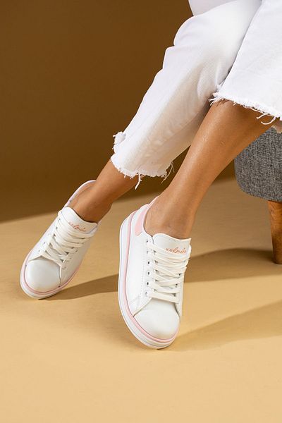 Pembe Potin Pantofi sport de damă White Powder, cu șireturi, zilnic, cu talpă confortabilă