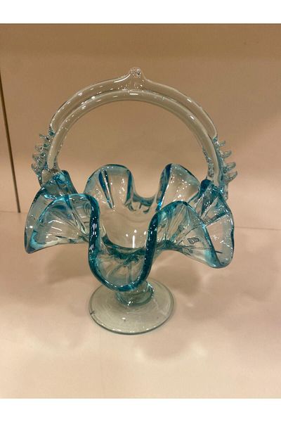 PLUS HOME Turquoise Glass Colored Sugar Bowl Blowing