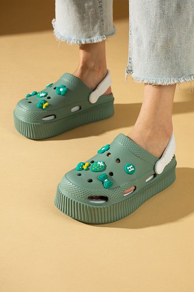 Pembe Potin Women's Green Eva Sea Beach Chef Doctor Nurse Hospital Confort Comfortable Sandals Slippers