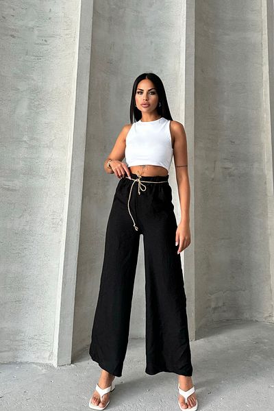 Brantu Linen Palazzo Trousers - Straw Belt