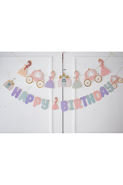 Partifabrik Rapunzel Prenses Temalı Happy Birthday Makaron Duvar Yazısı Ve Du...