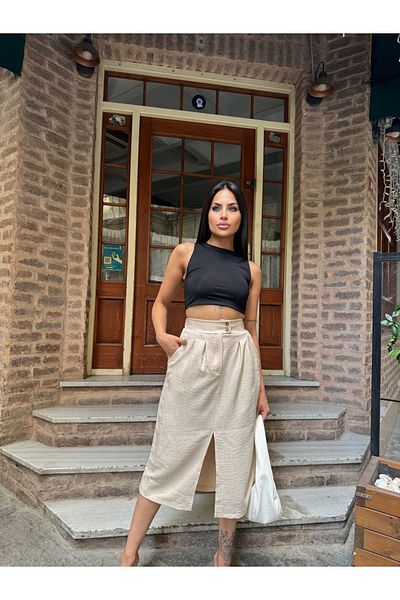 Brantu Front Slit Pocketed Linen Skirt