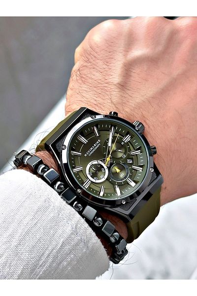 Navimarine Men's Wristwatch and Bracelet with Gift - Black Silicone Cord