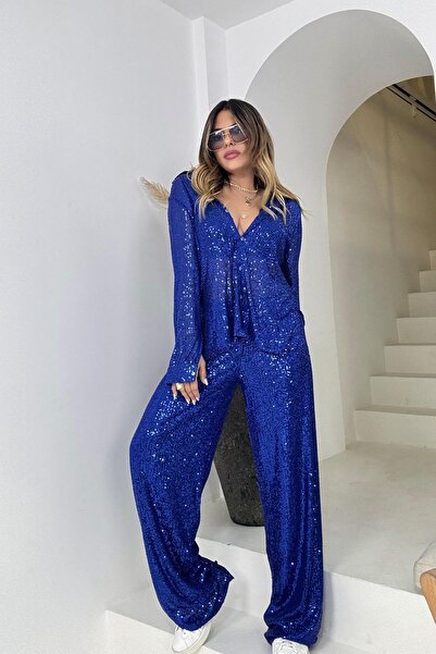 Sohotique By P Сині широкі штани з паєтками Saks