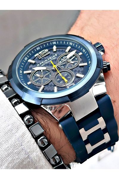 Navimarine Men's Wristwatch and Bracelet with Gift - Navy Blue Silicone Cord