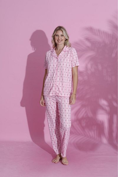 PİJAMOOD Women's Short Sleeve Cotton Front Buttoned Pajamas Set