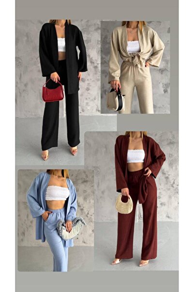 exxitcollection Γυναικείο λινό απλό διπλό κιμονό σετ