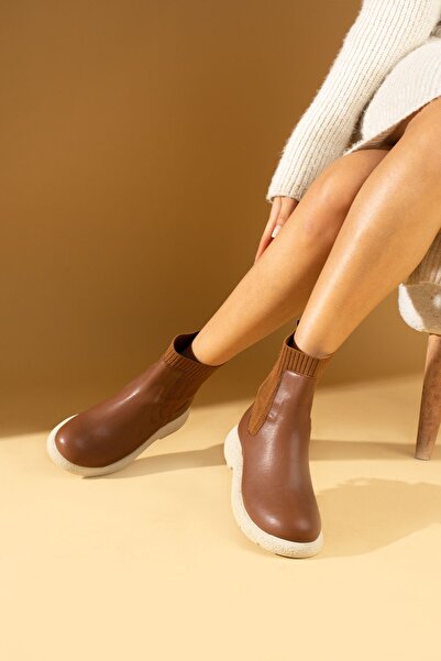 Pembe Potin Kadın Taba Lastikli Triko Poli Rahat Taban Günlük Rahat Kalıp Bot