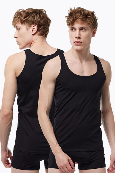 Malabadi Black Modal Tank Top - 2 Thin Straps and Non-Marking Men 013