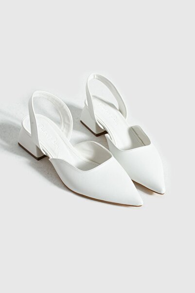 Pembe Potin Women's White Classic Short Low Comfortable Sole and Mold Classic Office Daily Heeled Shoes