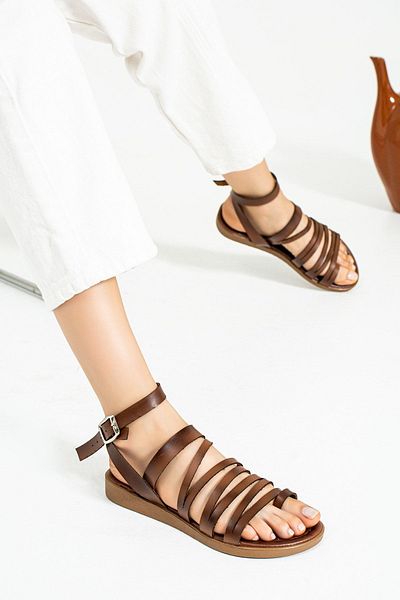 Pembe Potin Women's Tan Comfortable Poly Sole Daily Summer Basement Style Sandals